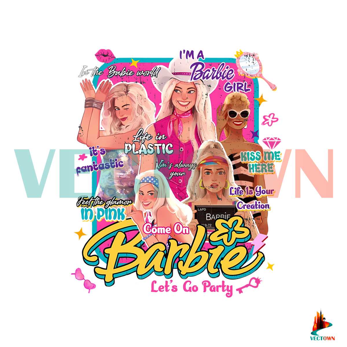 Vintage Barbie Party 2023 PNG Lets Go Party PNG Download