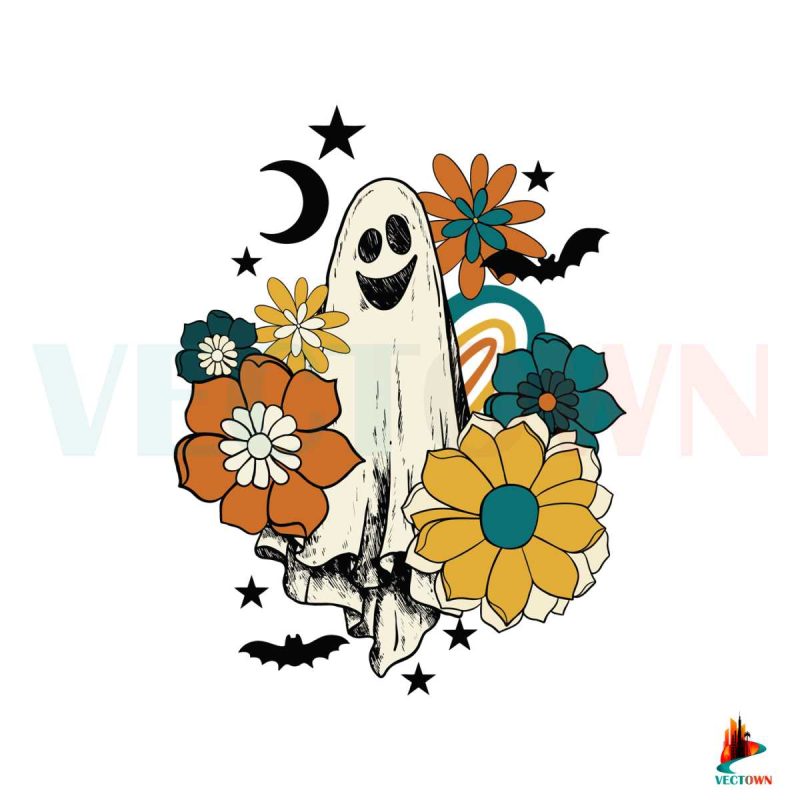 retro-floral-ghost-halloween-svg-digital-file