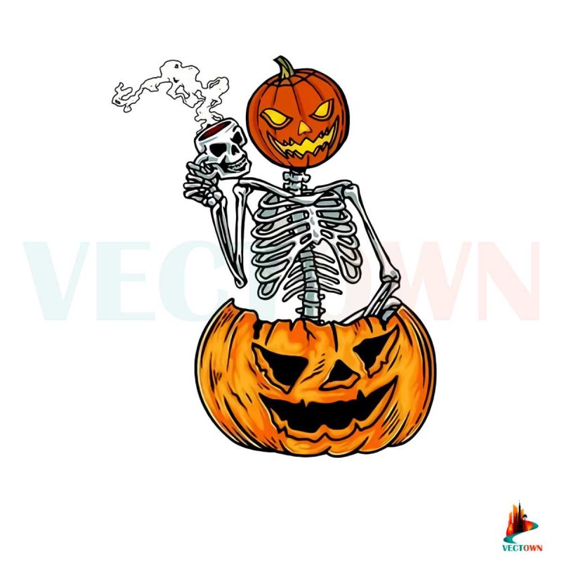 halloween-skeleton-coffee-lover-pumpkin-head-png-sublimation-design