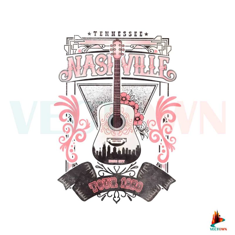 nashville-tennessee-country-music-retro-guitar-png-download