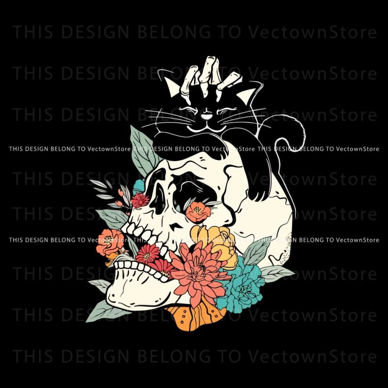 horror-black-cat-and-floral-skull-svg-graphic-design-file