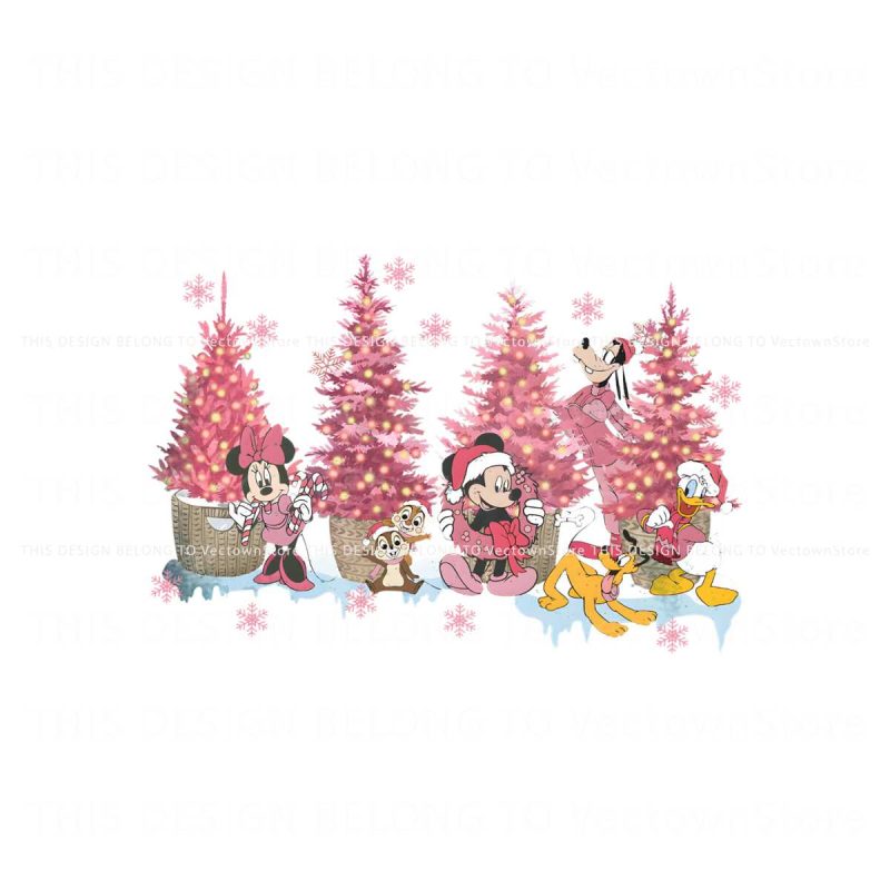 vintage-mickey-and-friends-pink-christmas-tree-png-file