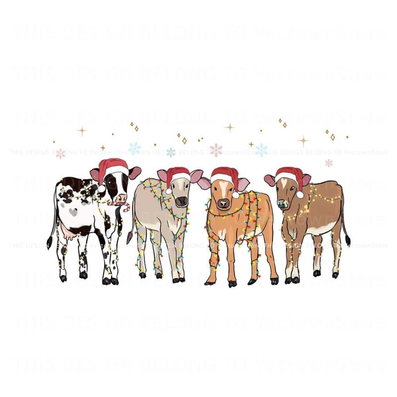 vintage-christmas-cow-lights-santa-hat-svg-graphic-file