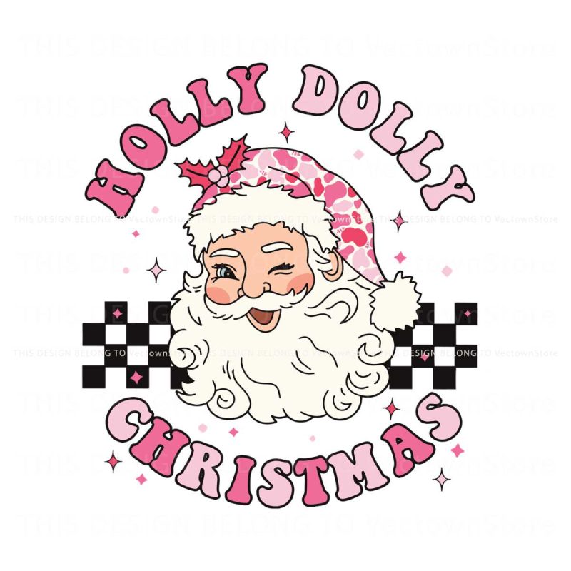 retro-christmas-holly-dolly-pink-santa-claus-svg-download