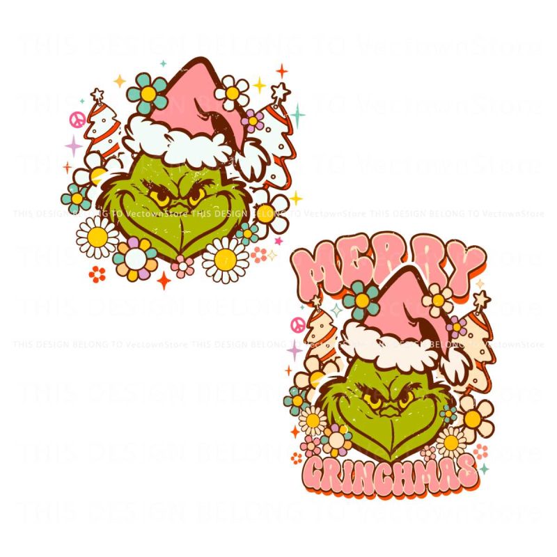 retro-floral-merry-grinchmas-santa-hat-svg-digital-file