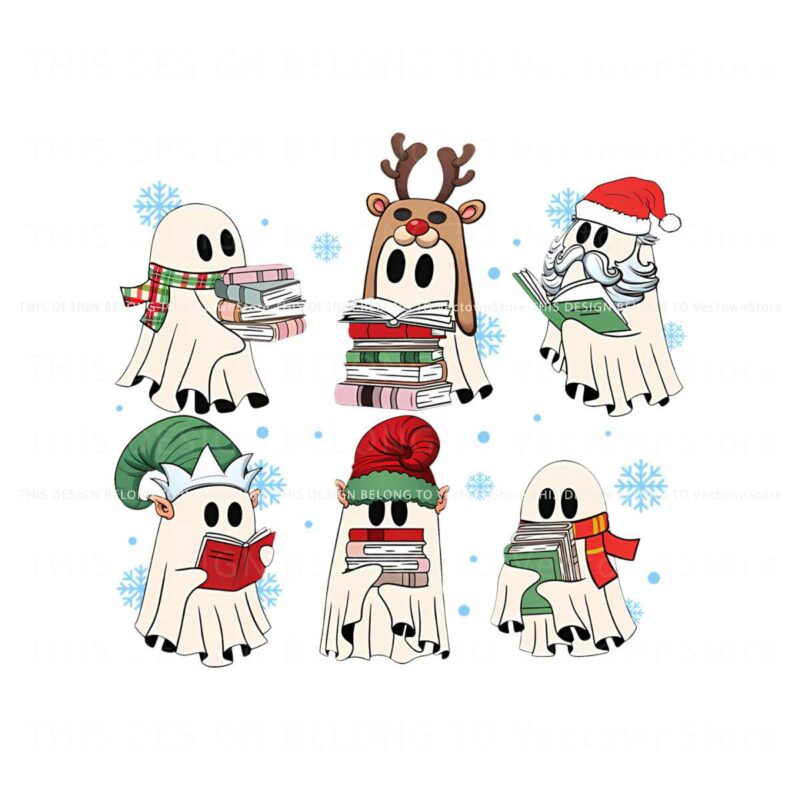 retro-ghost-reading-books-christmas-png-sublimation