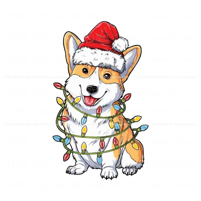 cute-corgi-christmas-lights-santa-hat-svg-digital-cricut-file