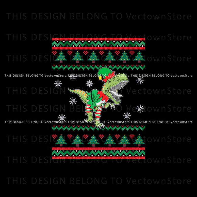 dinosaur-in-elf-costume-ugly-sweater-christmas-svg-file
