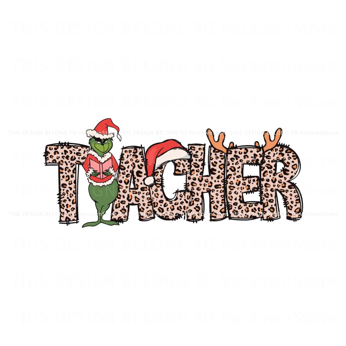 Leopard Grinch Teacher Christmas Svg