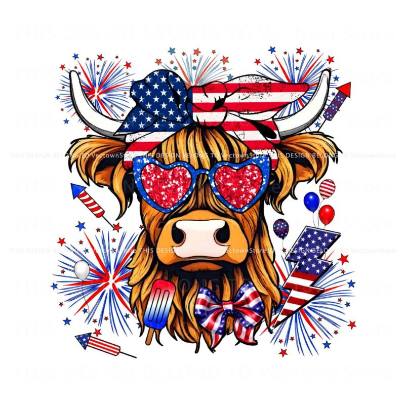 western-4th-of-july-highland-cow-png