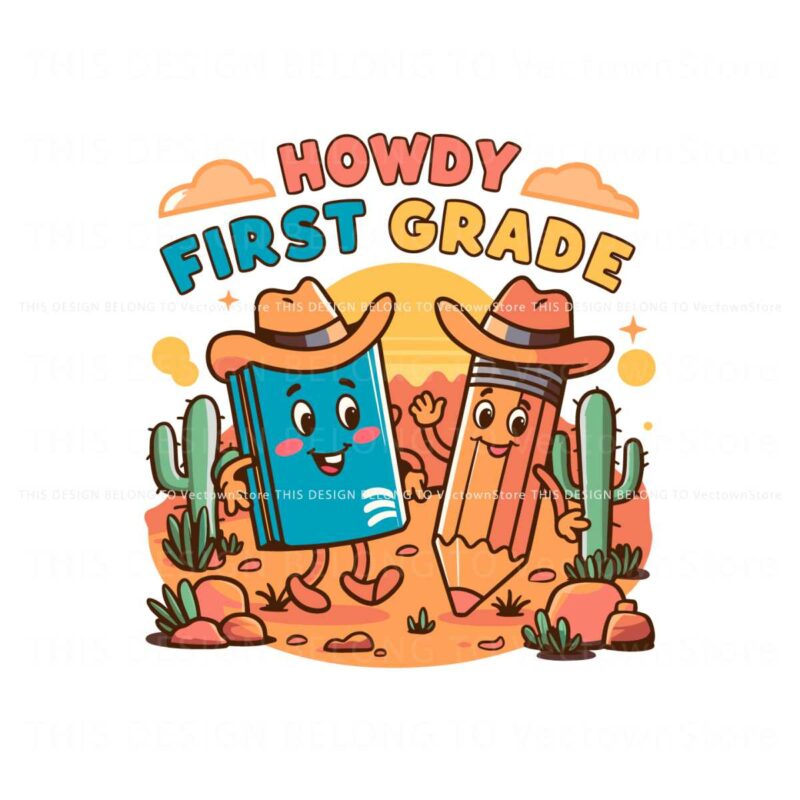 howdy-first-grade-cowboy-book-pencil-svg