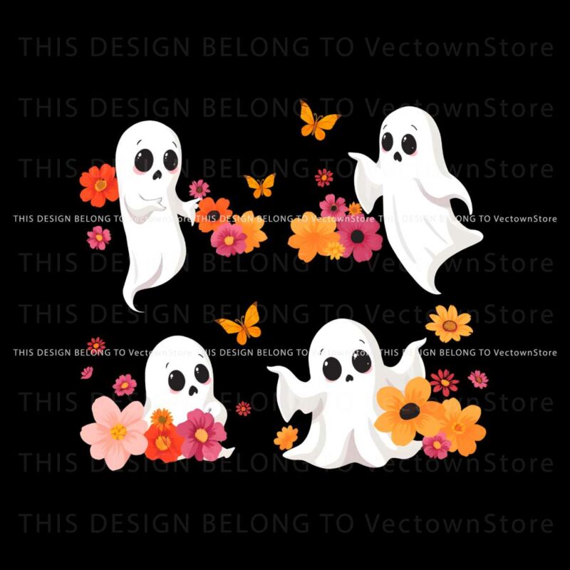 retro-floral-cute-halloween-ghosts-png