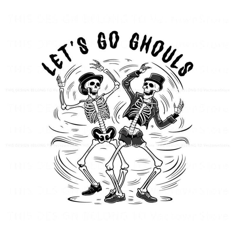 western-halloween-lets-go-ghouls-dancing-skeleton-svg