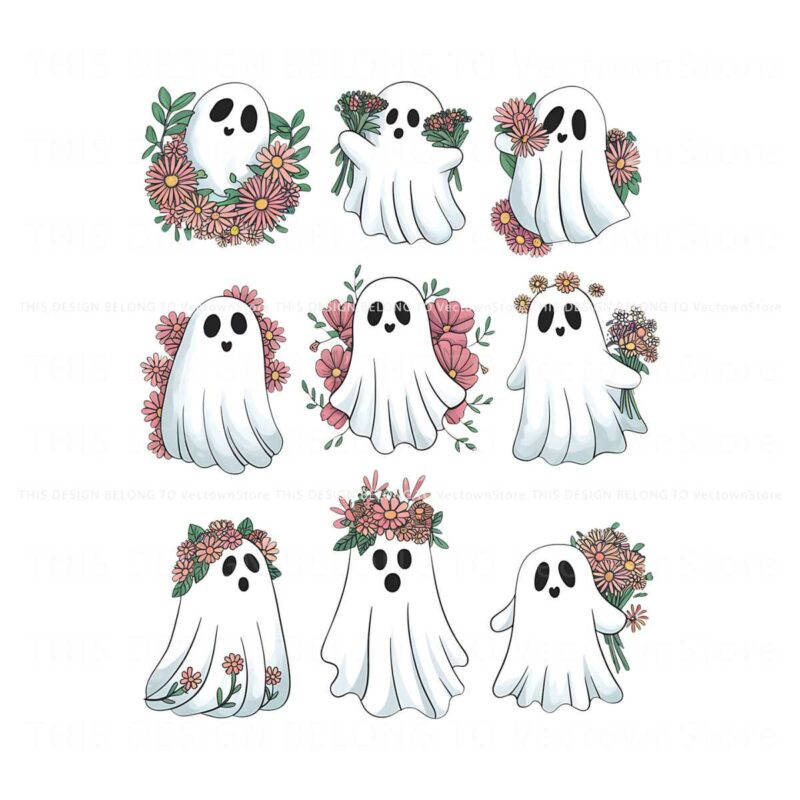 retro-halloween-cute-flower-ghosts-spooky-season-png-bundle