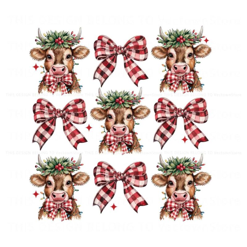 coquette-christmas-highland-cow-western-christmas-aesthetic-png