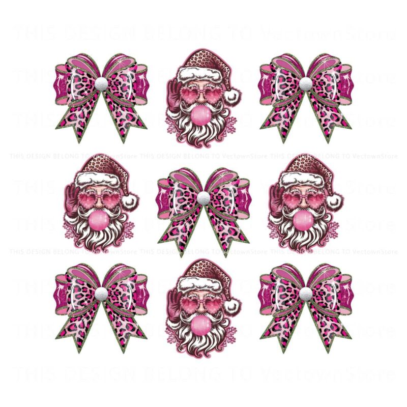 glitter-leopard-pink-christmas-coquette-santa-claus-blowing-bubble-png