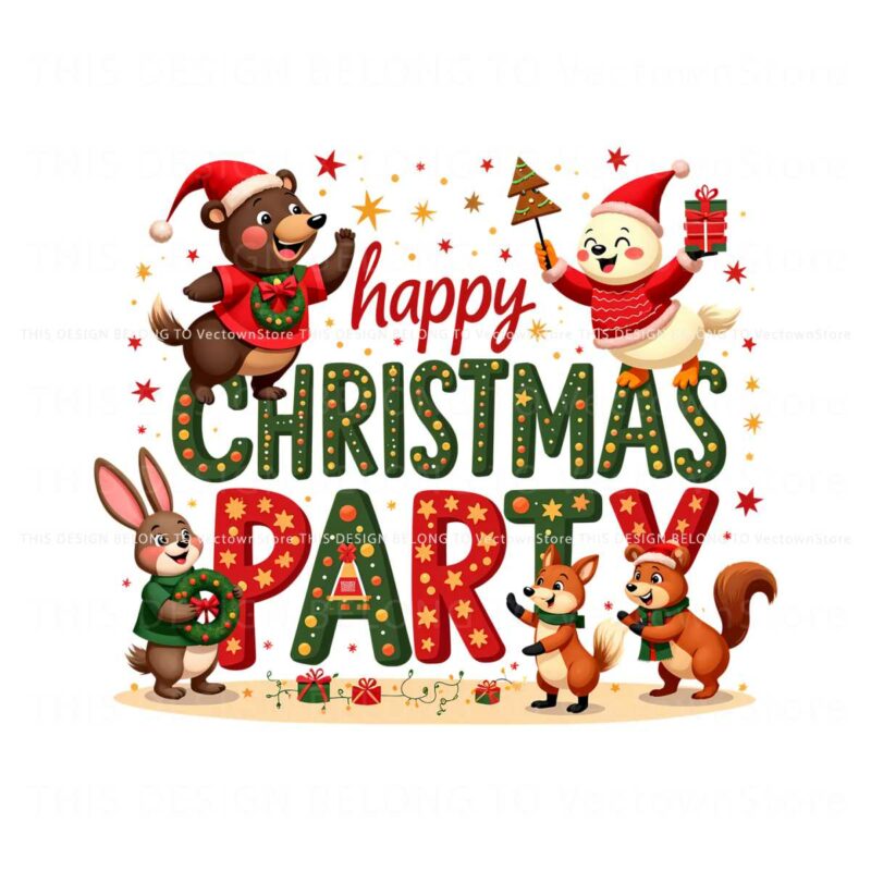 cartoon-happy-christmas-party-2024-christmas-farm-animal-png