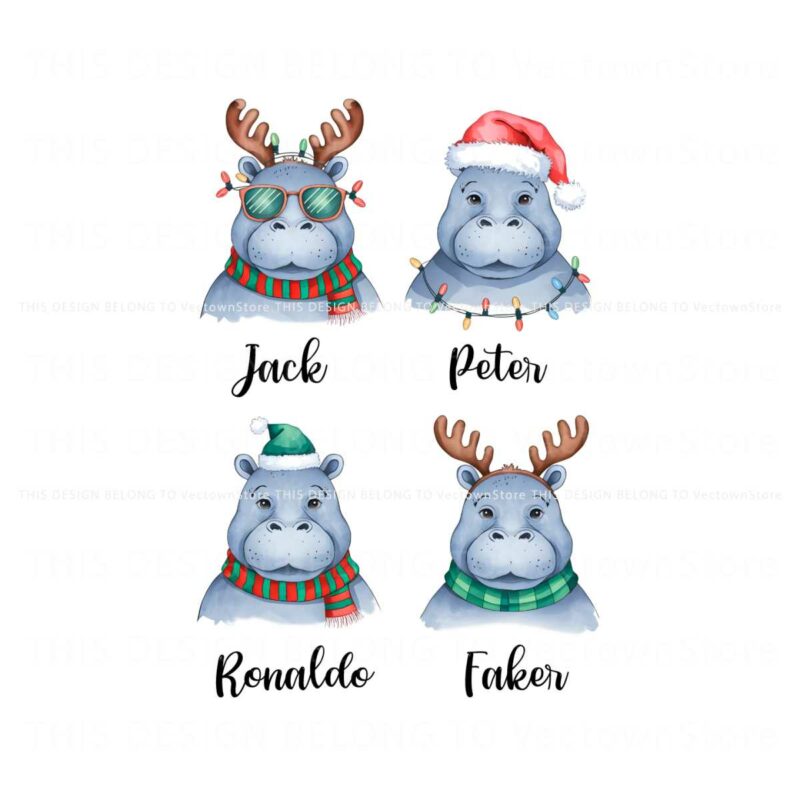 personalized-christmas-hippos-santa-hat-family-matching-kids-name-png