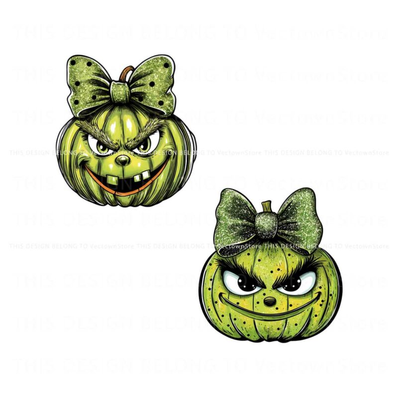 glitter-grinch-pumpkin-funny-christmas-green-coquette-bow-png