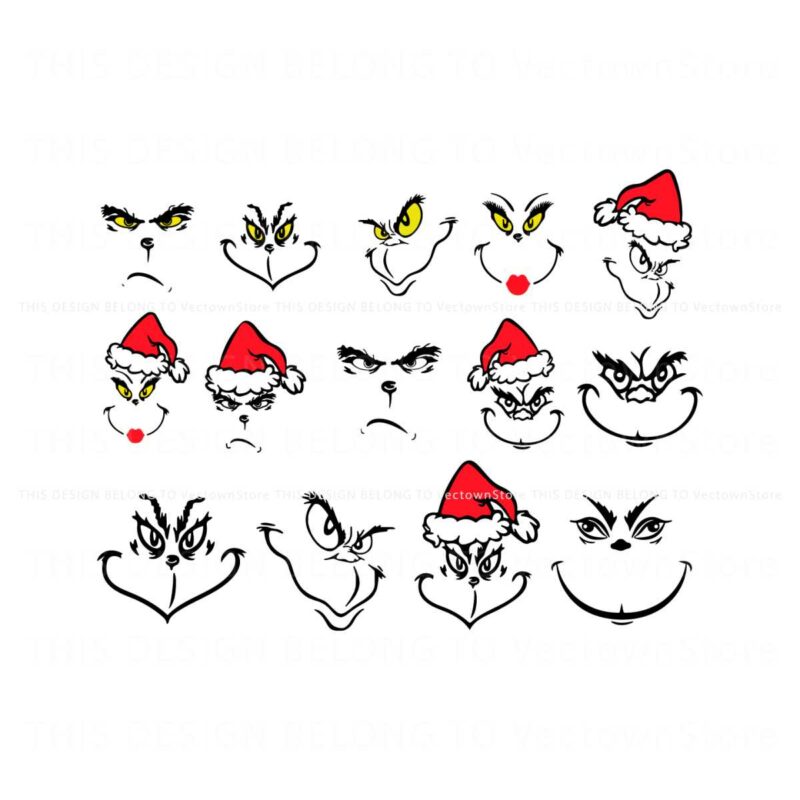 grinch-face-outline-santa-hat-svg-bundle