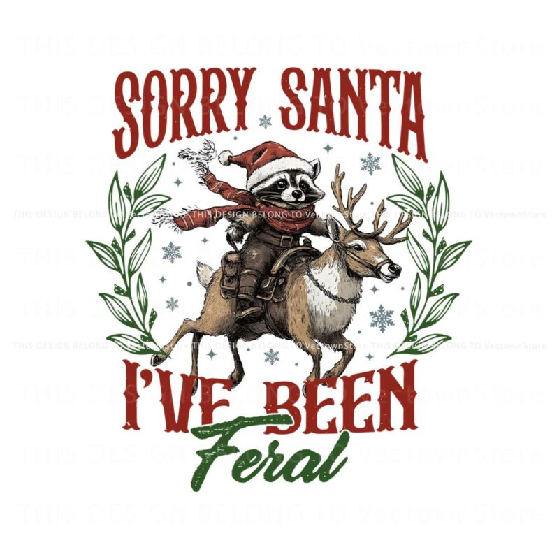 retro-vintage-christmas-raccoon-ride-reindeer-sorry-santa-png