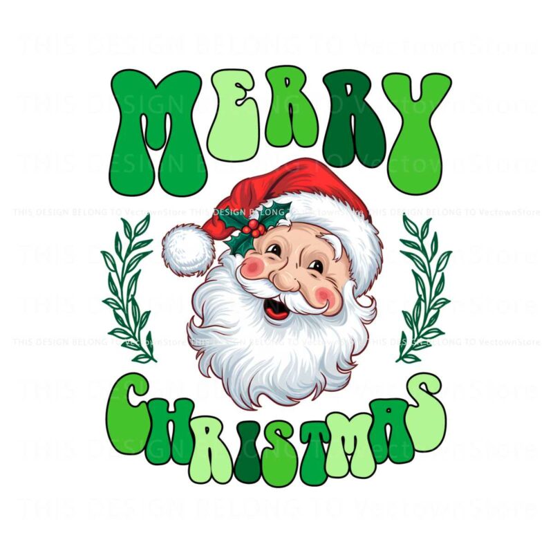 retro-groovy-green-merry-christmas-santa-claus-png