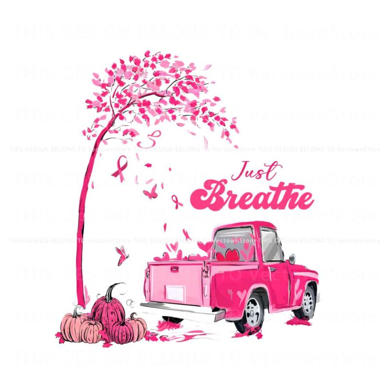 retro-fall-breast-cancer-just-breathe-pink-ribbon-truck-png-sublimation