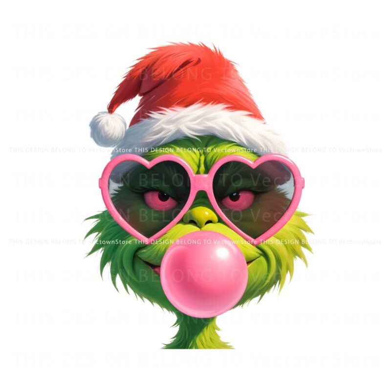 pink-christmas-grinch-blowing-bubble-heart-sunglasses-png-sublimation