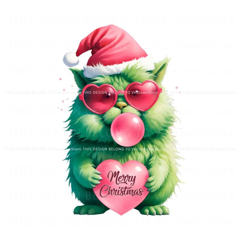 cute-grinch-cat-blowing-bubble-pink-christmas-png