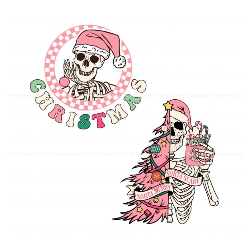 retro-pink-christmas-sorta-merry-sorta-scary-skeleton-tree-svg