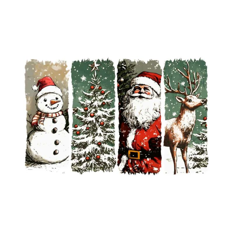 retro-vintage-snowman-christmas-tree-santa-claus-and-reindeer-png