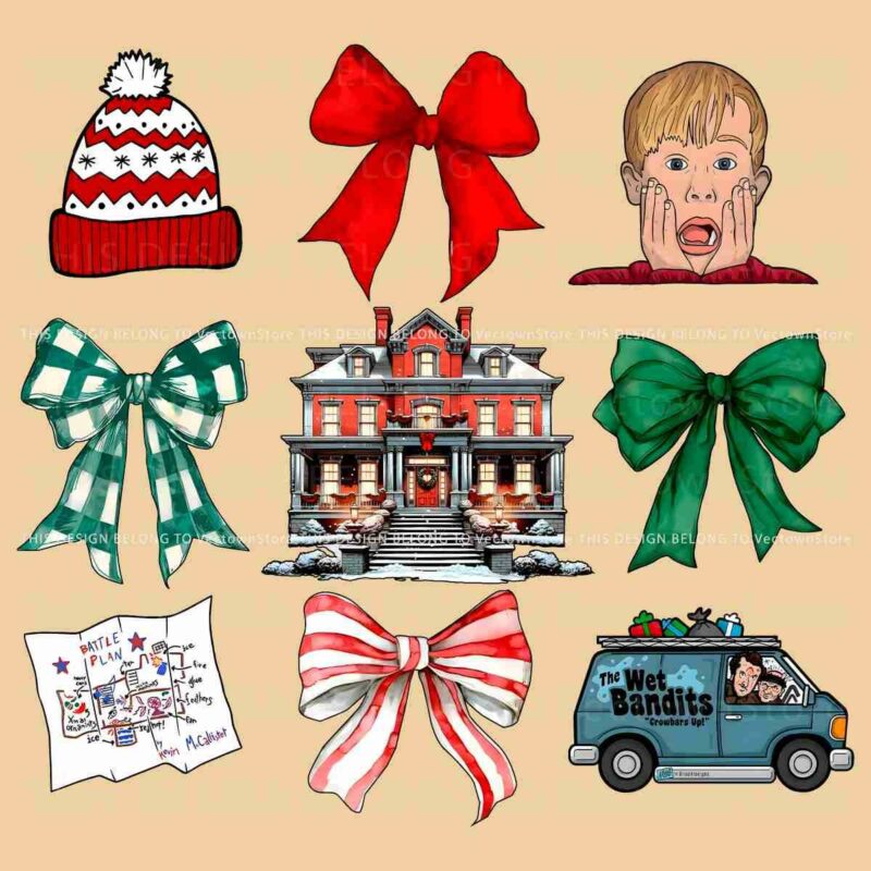 Cozy Christmas Movies with Home Alone Coquette Bow PNG