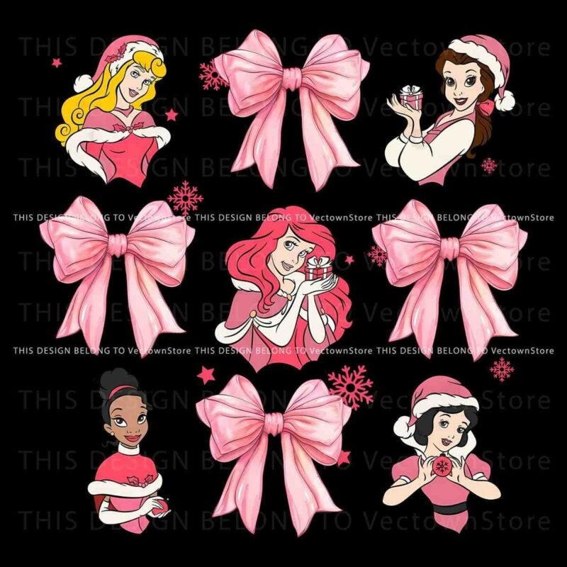 Disney Princess Santa Hat with Pink Christmas Coquette Bow SVG