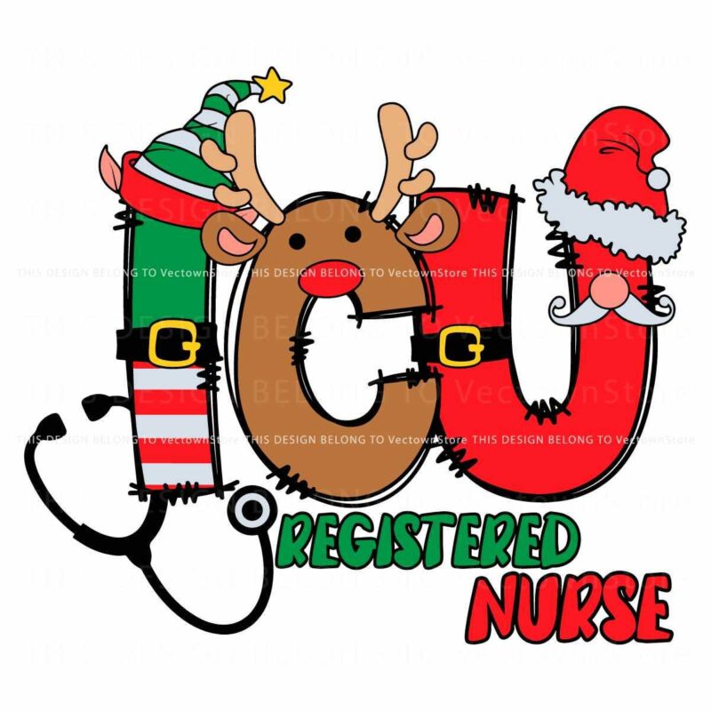 Festive ICU RN Christmas Elf Reindeer Santa Claus SVG