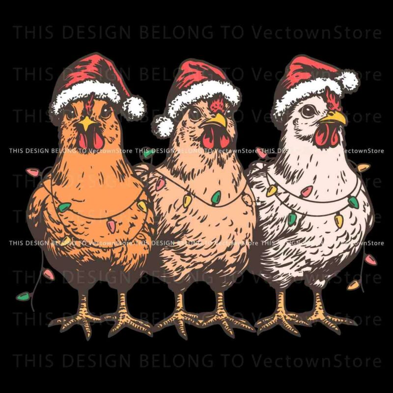 Retro Christmas Chicken Santa Hat Christmas Light SVG