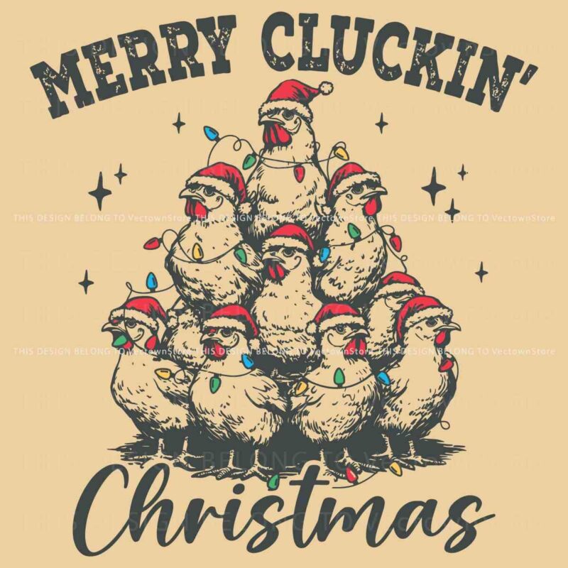 Retro Merry Cluckin Christmas Funny Chicken Santa Hat SVG