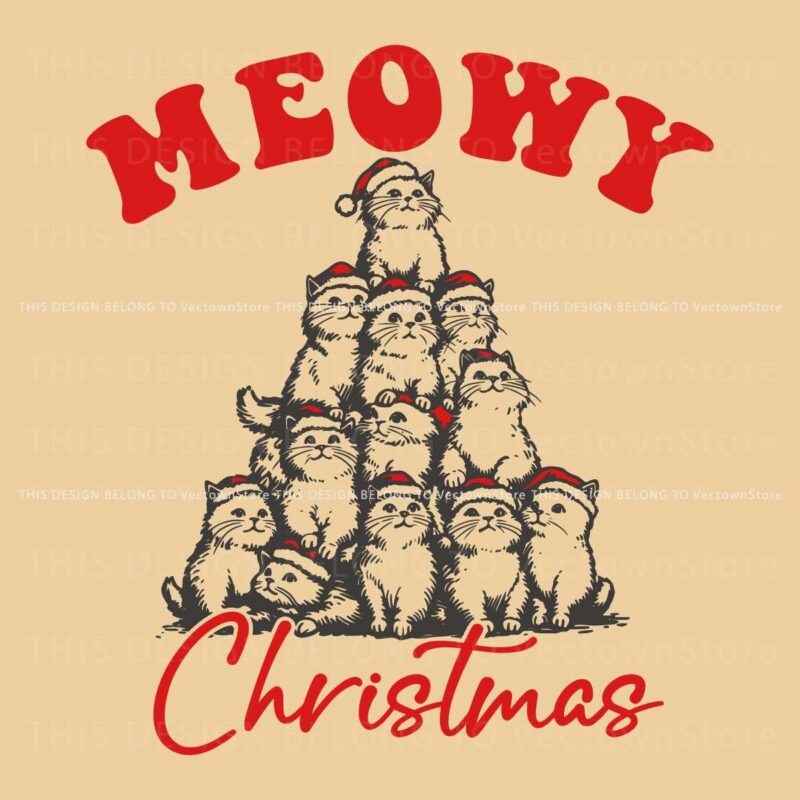 Retro Vintage Meowy Christmas Cat Santa Hat SVG