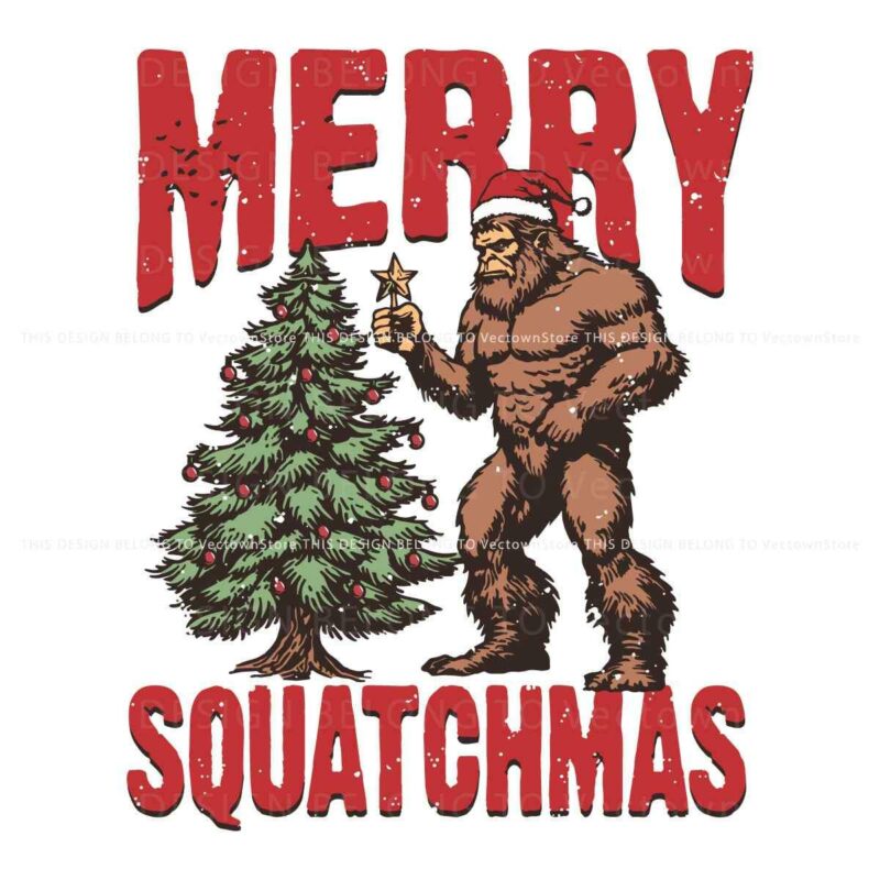 Retro Western Merry Squatchmas Funny Bigfoot Santa Hat SVG