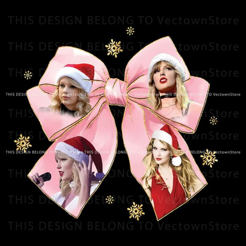 Festive Taylor Swift Coquette Bow Santa Hat PNG Sparkles