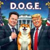 Humorous Trump and Musk Doge with American Flag PNG