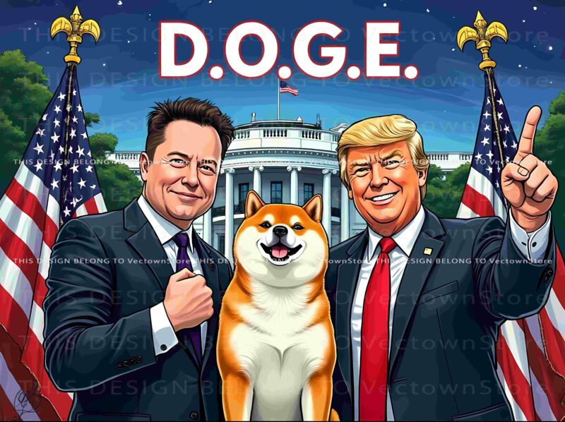 Humorous Trump and Musk Doge with American Flag PNG