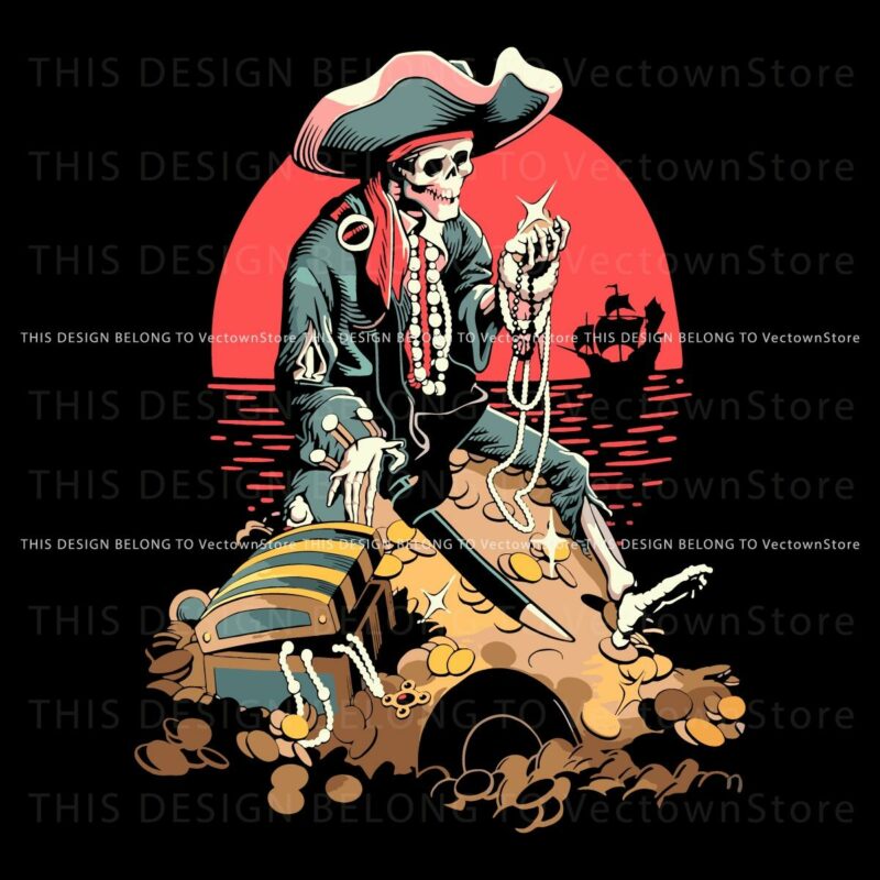 Pirates Of The Caribbean Pirate Skeleton On Treasure SVG