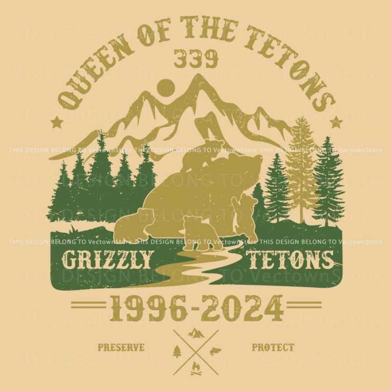 Retro Queen of The Tetons 399 Grizzly Bear SVG