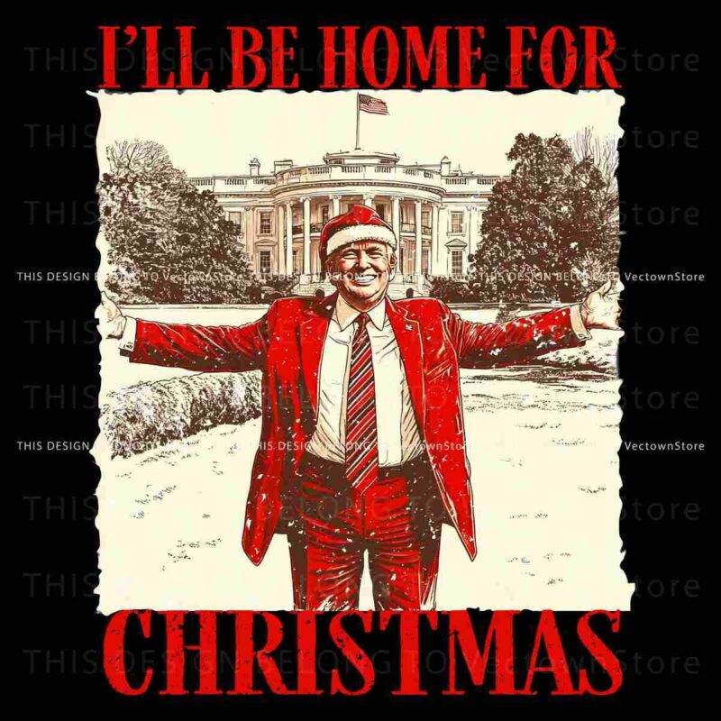 Retro Vintage Trump I Will Be Home For Christmas Santa Hat PNG