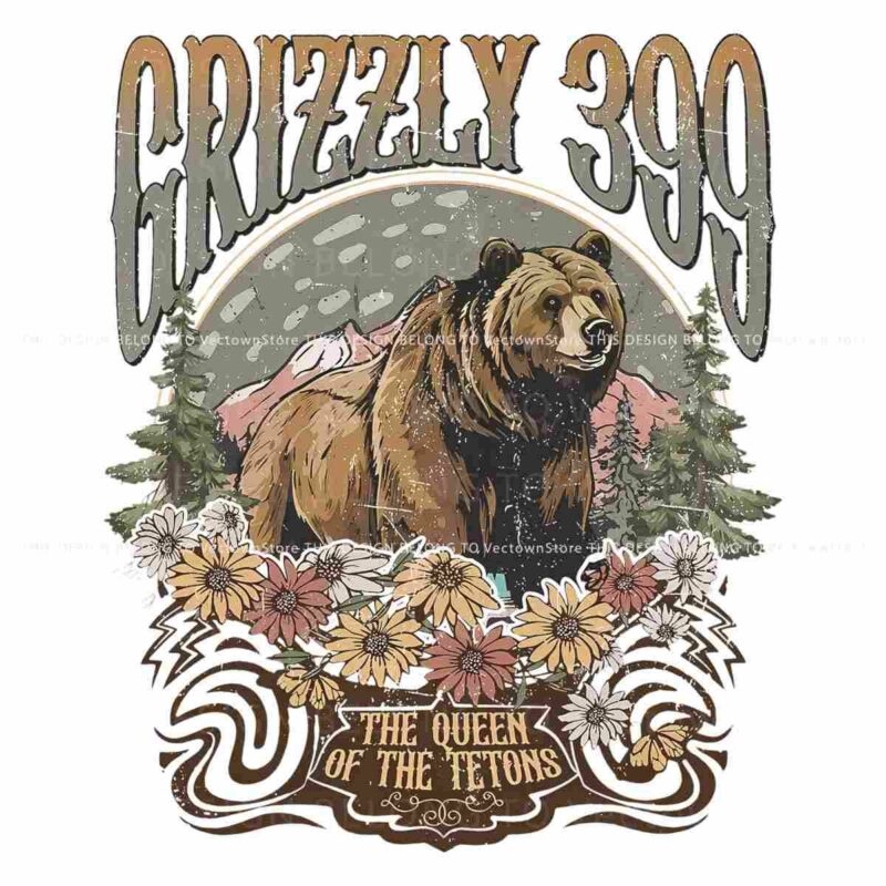 Timeless Retro Queen of the Tetons Grizzly 399 PNG