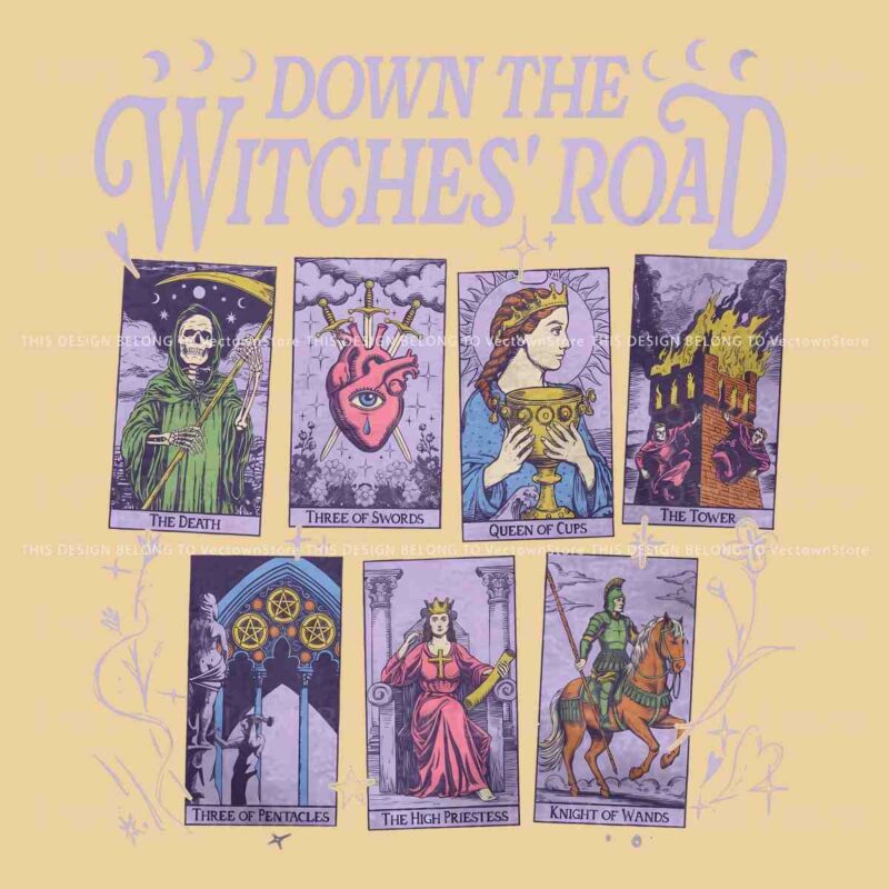 Vintage Down The Witches Road Tarot Cards PNG