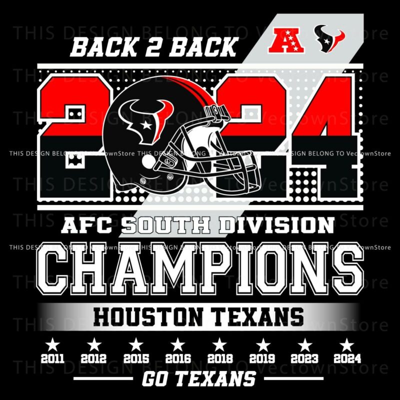 BacktoBack 2024 AFC South Champs Houston Texans SVG