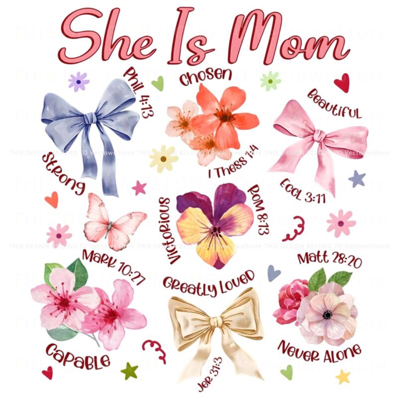 Christian Boho Floral She Is Mom Bible Verse PNG
