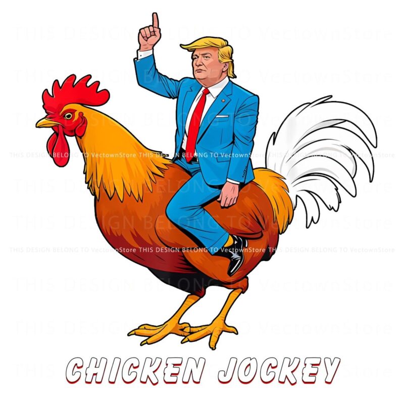 Trump Rides Rooster Hilarious Cartoon in PNG Format