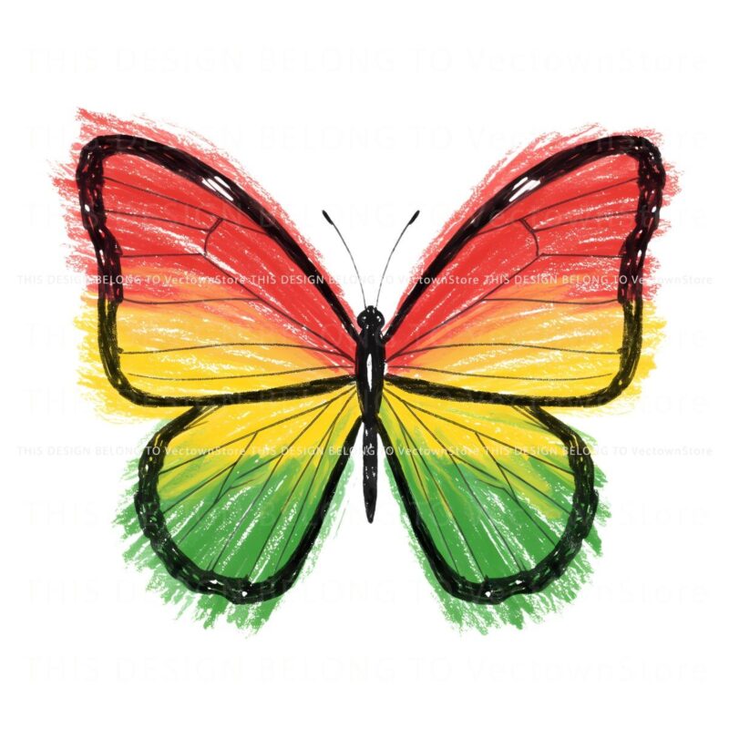 Vibrant Juneteenth Butterfly Red Yellow Green PNG